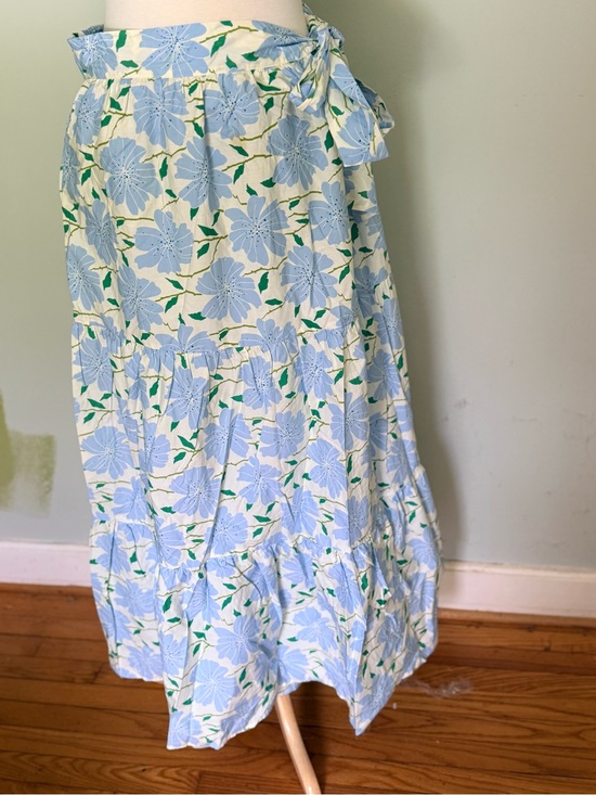 Dresses & Skirts - Women’s Cotton Floral Tiered Maxi Skirt in Light Blue & White